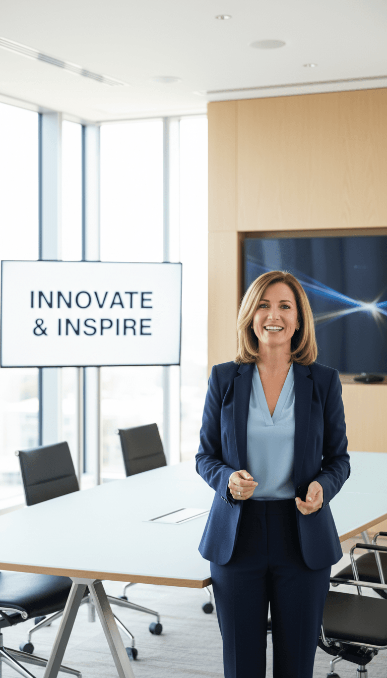 Interim executive leader presenting to team in corporate meeting