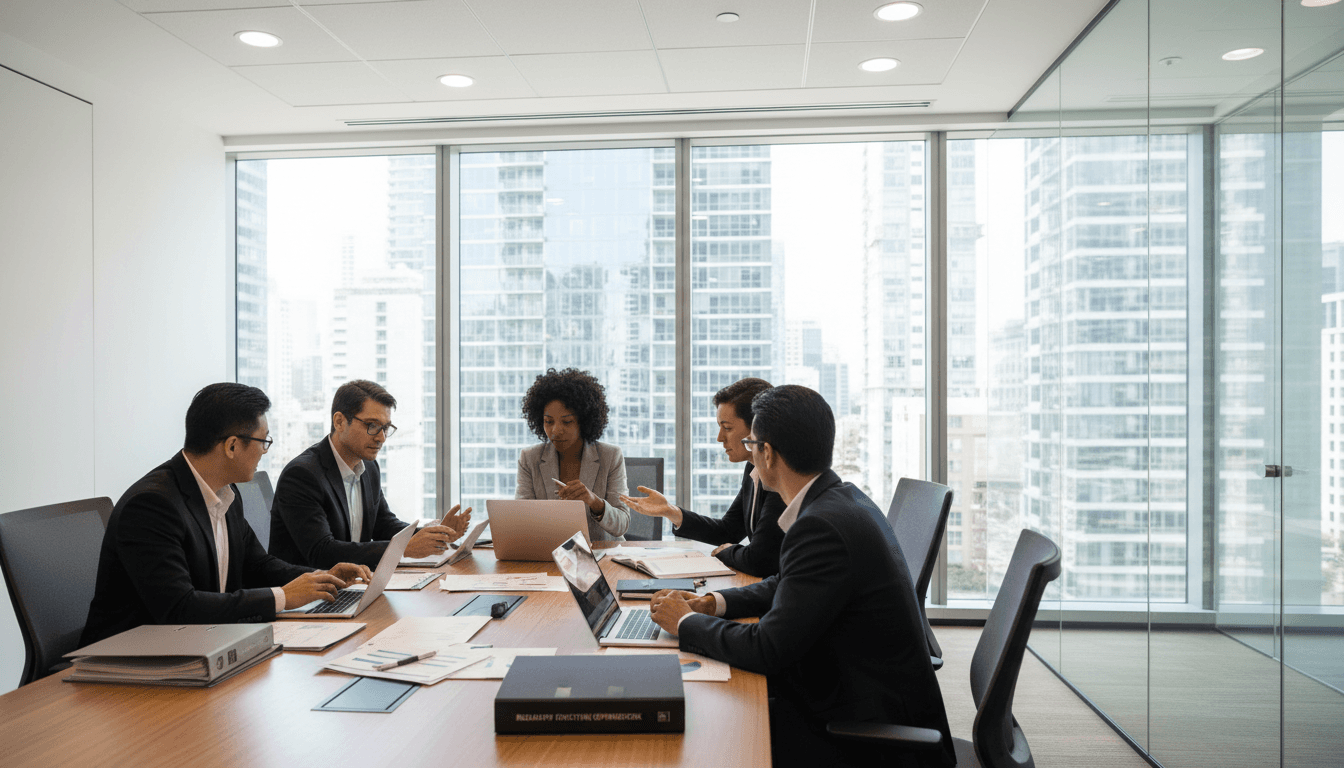 Director leading strategic team meeting in modern office